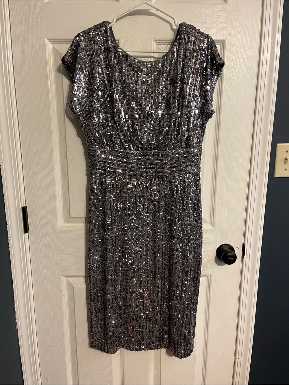 connected apparel Silver Sequin Midi Dress